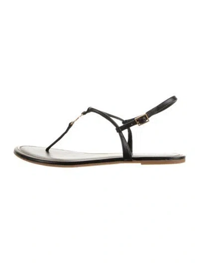 Pre-owned Tory Burch Leather Slingback Flats In Black