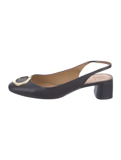 Pre-owned Tory Burch Leather Slingback Flats In Blue