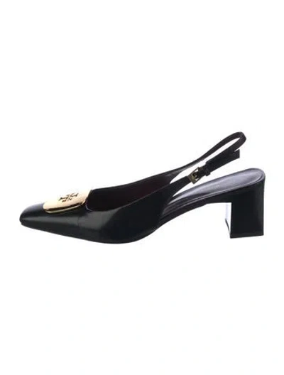 Pre-owned Tory Burch Leather Slingback Pumps In Black