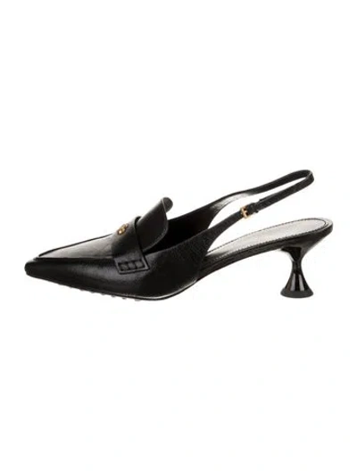 Pre-owned Tory Burch Leather Slingback Pumps In Black