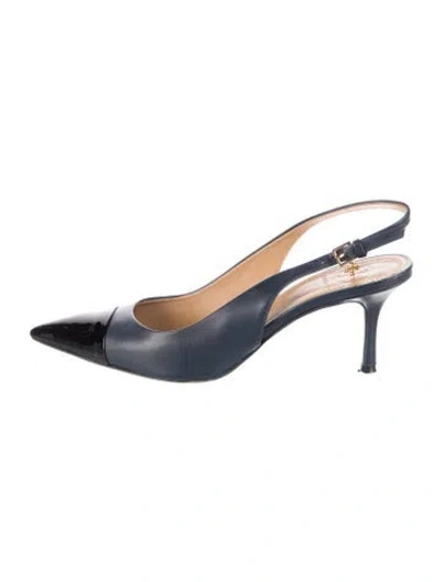 Pre-owned Tory Burch Leather Slingback Pumps In Blue