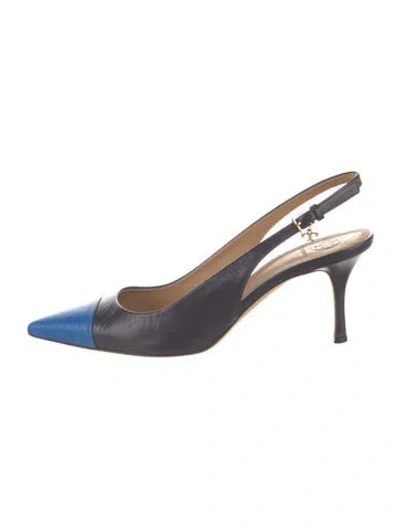 Pre-owned Tory Burch Leather Slingback Pumps In Blue