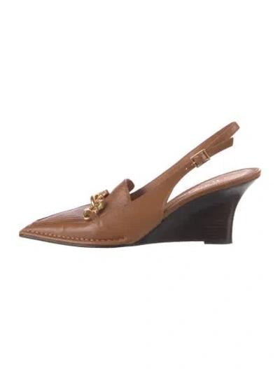 Pre-owned Tory Burch Leather Slingback Pumps In Brown