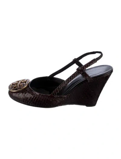 Pre-owned Tory Burch Leather Slingback Pumps In Brown