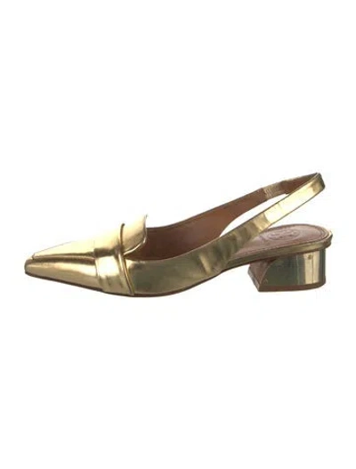 Pre-owned Tory Burch Leather Slingback Pumps In Gold