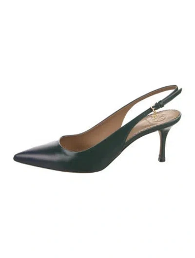 Pre-owned Tory Burch Leather Slingback Pumps In Green