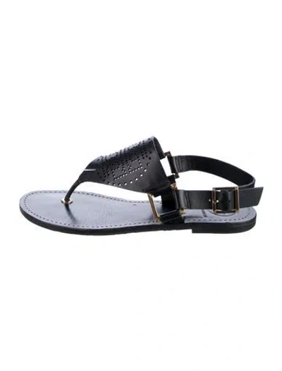 Pre-owned Tory Burch Leather Slingback Sandals In Black