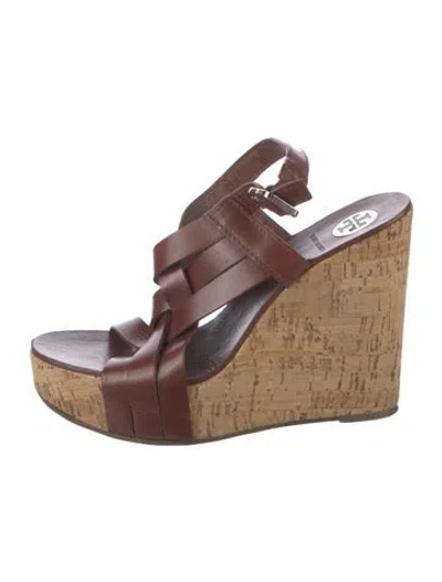 Pre-owned Tory Burch Leather Slingback Sandals In Brown