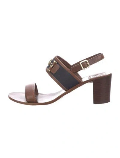 Pre-owned Tory Burch Leather Slingback Sandals In Brown