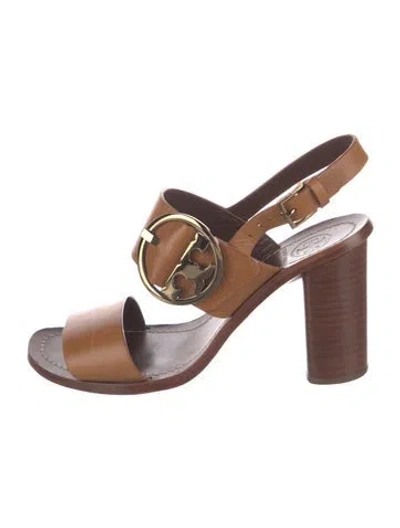 Pre-owned Tory Burch Leather Slingback Sandals In Brown