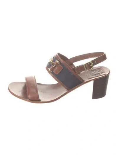Pre-owned Tory Burch Leather Slingback Sandals In Brown