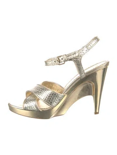 Pre-owned Tory Burch Leather Slingback Sandals In Gold