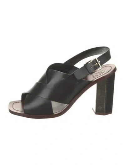 Pre-owned Tory Burch Leather Slingback Sandals In Multi
