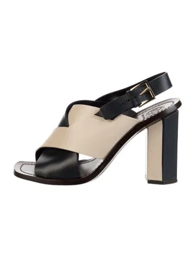 Pre-owned Tory Burch Leather Slingback Sandals In Neutral
