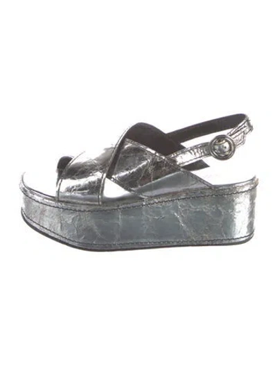 Pre-owned Tory Burch Leather Slingback Sandals In Silver