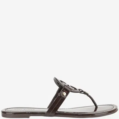 Tory Burch Leather Slip On Sandals In Brown