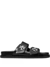 Tory Burch Double Strap Leather Flat Sandals In Black