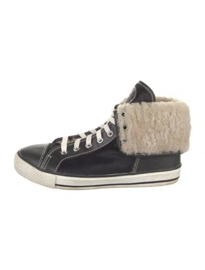 Pre-owned Tory Burch Leather Sneakers In Black