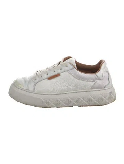 Pre-owned Tory Burch Leather Sneakers In White