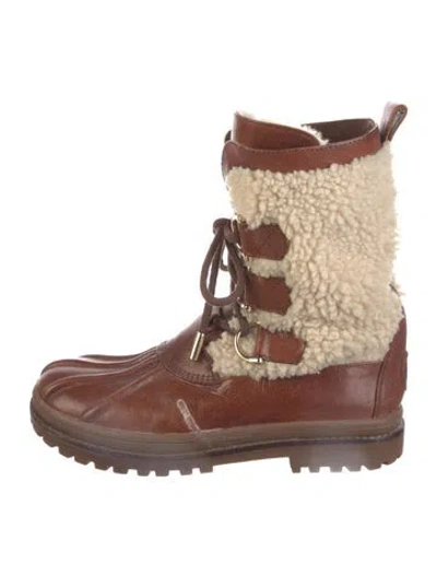 Pre-owned Tory Burch Leather Snow Boots In Brown