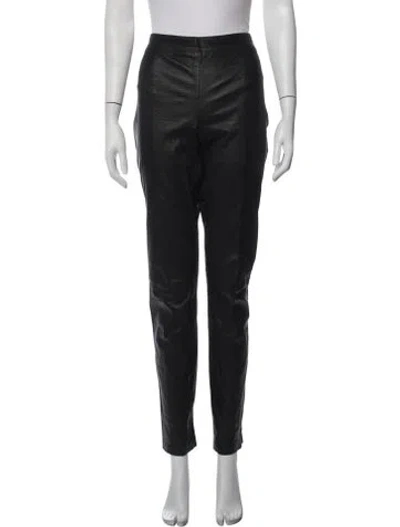 Pre-owned Tory Burch Leather Straight Leg Pants In Black