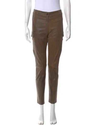 Pre-owned Tory Burch Leather Straight Leg Pants In Brown