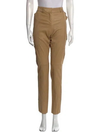 Pre-owned Tory Burch Leather Straight Leg Pants In Brown
