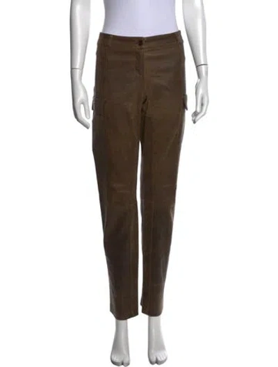 Pre-owned Tory Burch Leather Straight Leg Pants In Green