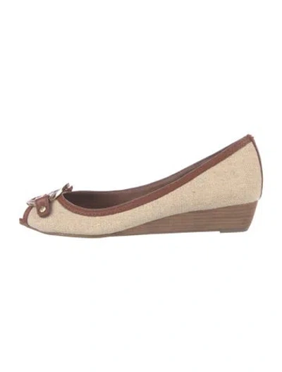 Pre-owned Tory Burch Leather Striped Ballet Flats In Brown