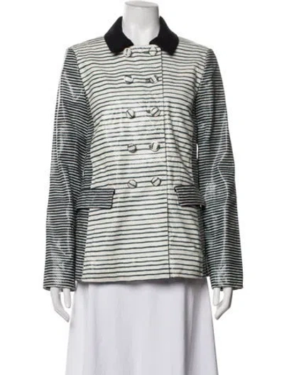 Pre-owned Tory Burch Leather Striped Blazer In Blue