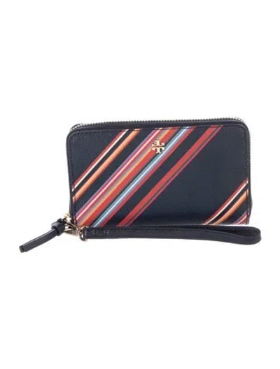 Pre-owned Tory Burch Leather Striped Continental Wallet In Blue
