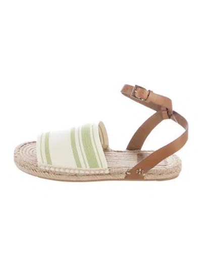 Pre-owned Tory Burch Leather Striped Espadrilles In Green