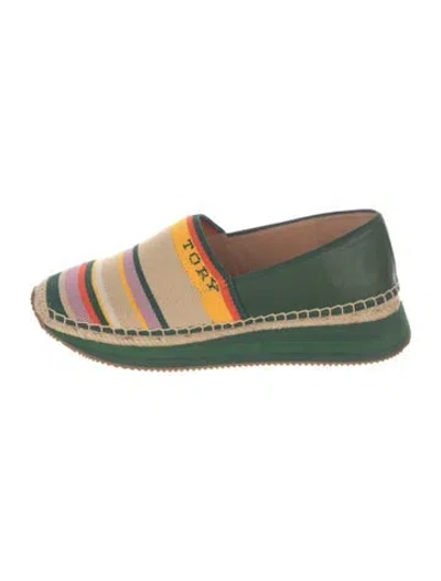 Pre-owned Tory Burch Leather Striped Espadrilles In Green