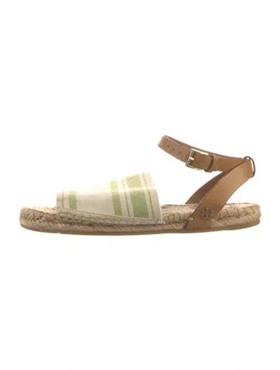 Pre-owned Tory Burch Leather Striped Espadrilles In Neutral