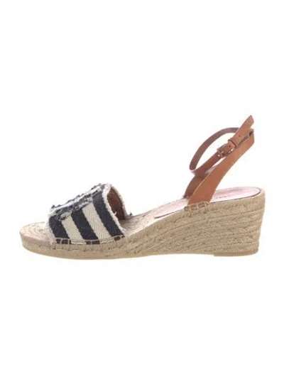 Pre-owned Tory Burch Leather Striped Espadrilles In Neutral