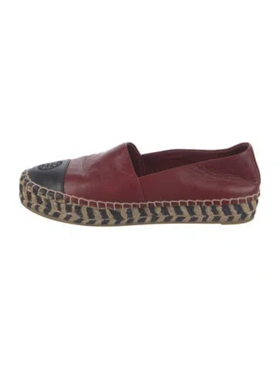 Pre-owned Tory Burch Leather Striped Espadrilles In Red