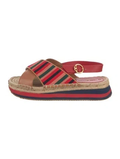 Pre-owned Tory Burch Leather Striped Espadrilles In Red