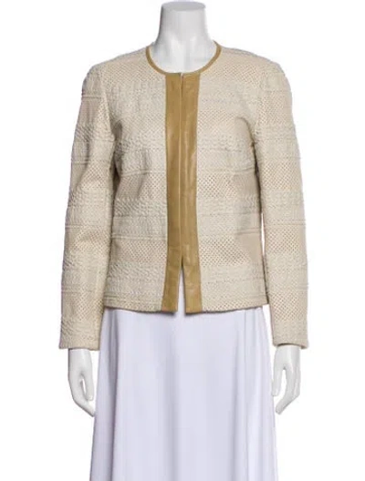 Pre-owned Tory Burch Leather Striped Evening Jacket In Neutral