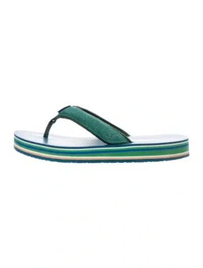 Pre-owned Tory Burch Leather Striped Flip Flops In Blue