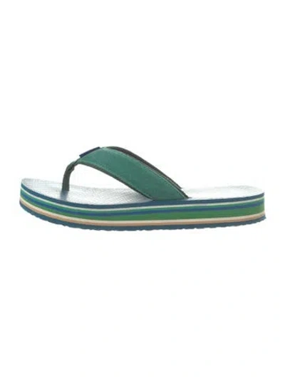 Pre-owned Tory Burch Leather Striped Flip Flops In Blue/green