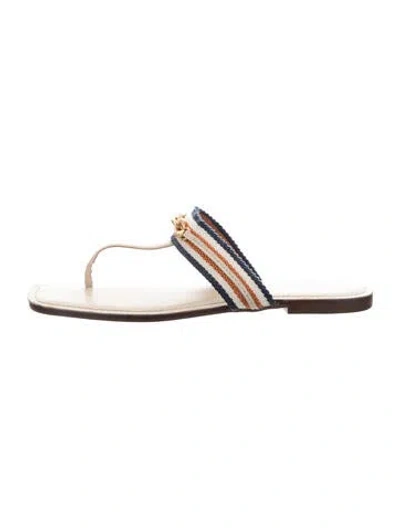 Pre-owned Tory Burch Leather Striped Flip Flops In Neutrals