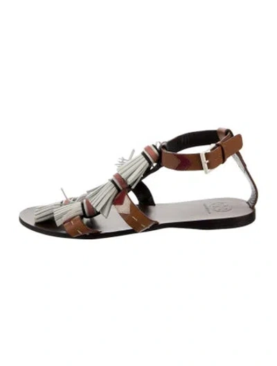 Pre-owned Tory Burch Leather Striped Gladiator Sandals In Brown