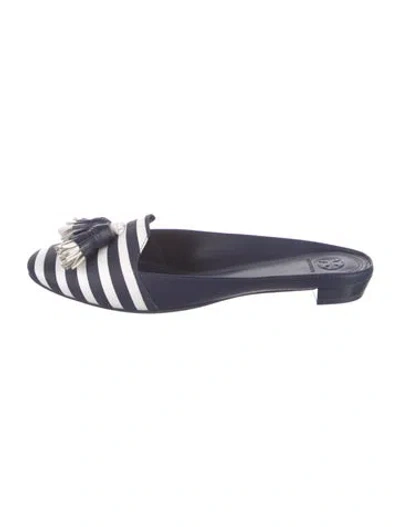 Pre-owned Tory Burch Leather Striped Mules In Blue