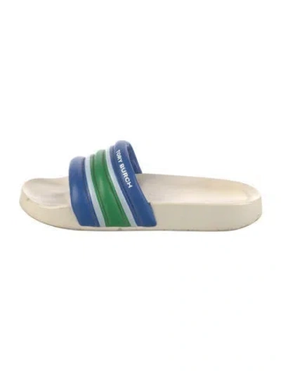 Pre-owned Tory Burch Leather Striped Slides In Blue