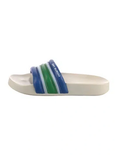 Pre-owned Tory Burch Leather Striped Slides In Blue