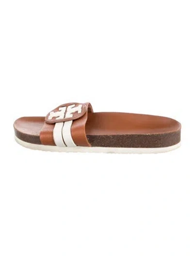 Pre-owned Tory Burch Leather Striped Slides In Multi
