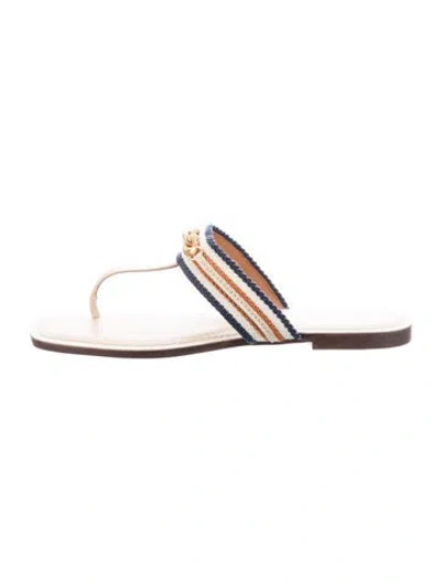 Pre-owned Tory Burch Leather Striped Slides In Neutral