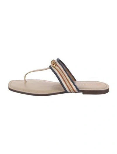 Pre-owned Tory Burch Leather Striped Slides In Neutral