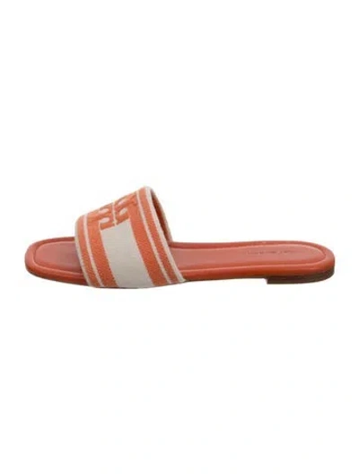 Pre-owned Tory Burch Leather Striped Slides In Orange