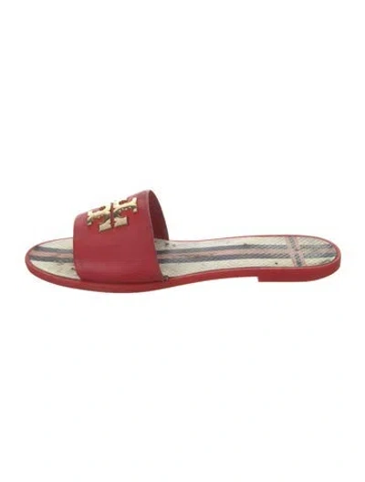 Pre-owned Tory Burch Leather Striped Slides In Red